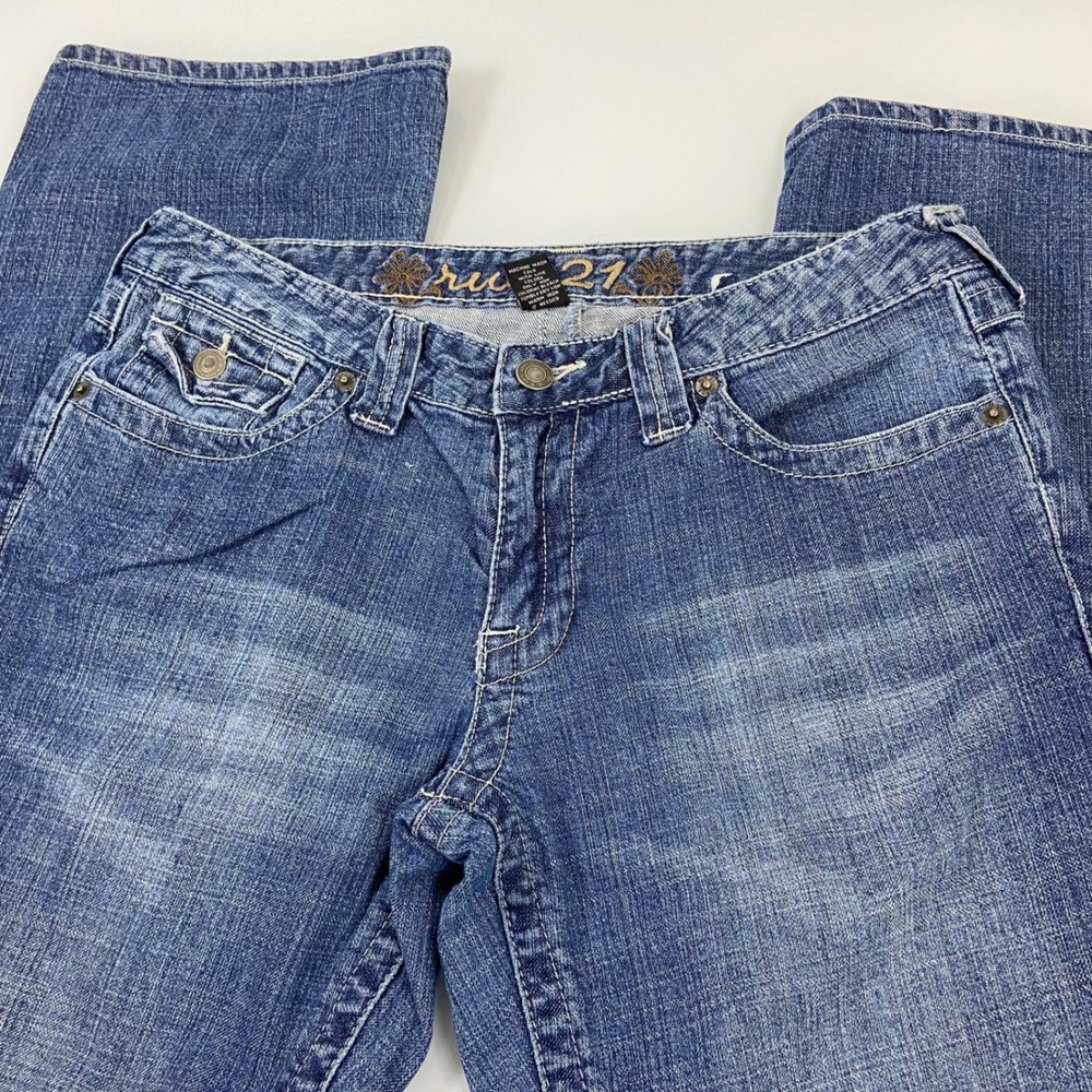 Rue 21 Women's Size 7/8 Blue Wash Bootcut Jeans Denim Pants Flap Pockets‎